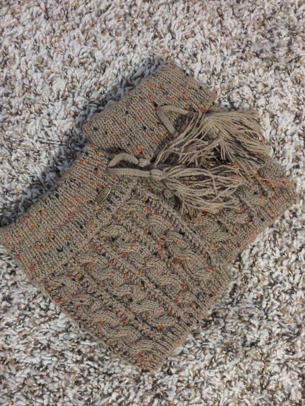 Knit Cable Boot Toppers with Tassel - Brown Speckled
